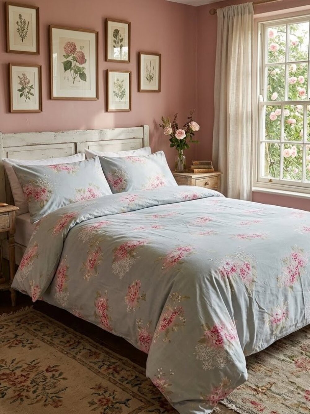 Rachel Ashwell Simply Shabby Chic Belle Hydrangea Blue KING Duvet Cover 104 X92